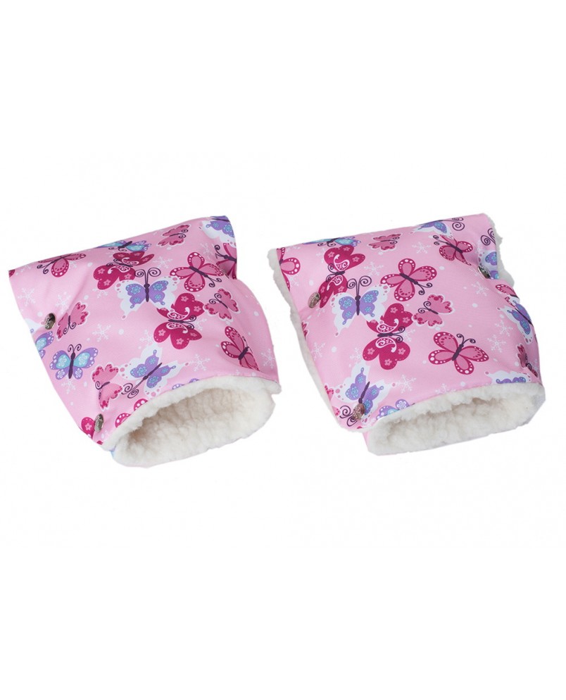 Муфты-рукавички на коляску розовый/бабочки