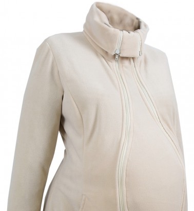 Слингокуртка и куртка для беременных флисовая «Мама Плюс» - бежевая
